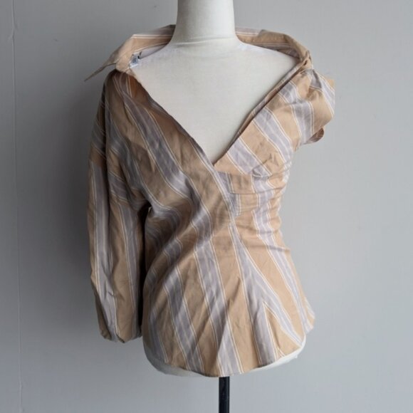 NWT Zara one sleeve striped collared blouse - Picture 1 of 4